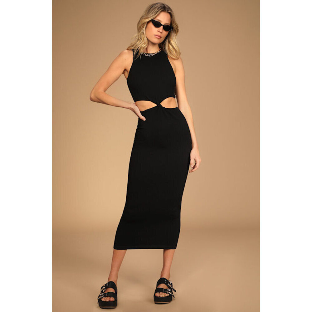 Lulus Everything Chic Black Cutout Sleeveless Bodycon Midi Dress - Size L